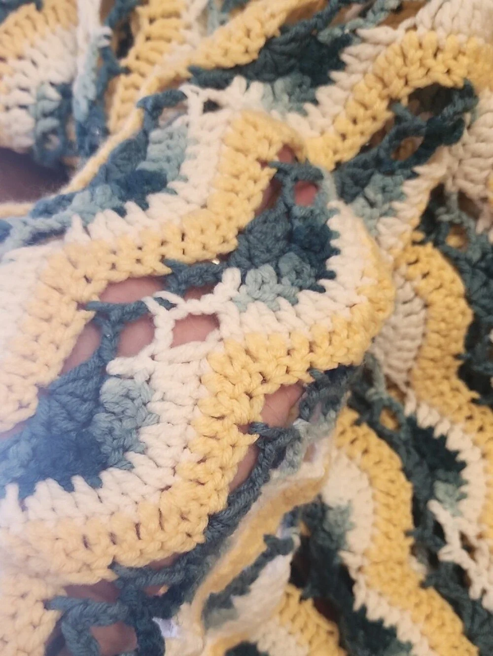 Handmade Chevron Crochet Blanket Yellow , White And Dark Teal 53